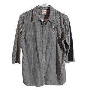 VTG Disney Store Mickey Mouse Shirt Gingham Snap Button Women's M Single Stitch